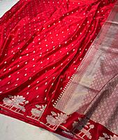 Red Mashru Silk Saree with Lotus Border and Zari Pallu