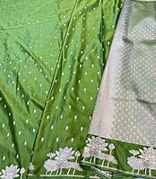 Green Mashru Silk Saree with Silver Lotus Zari Work