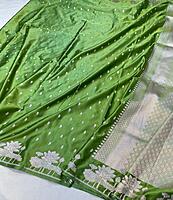 Green Mashru Silk Saree with Silver Lotus Zari Work