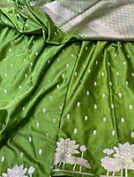 Green Mashru Silk Saree with Silver Lotus Zari Work