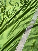 Green Mashru Silk Saree with Silver Lotus Zari Work