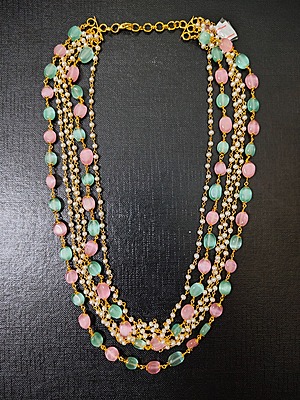 Necklace Pink and Blue Beads Multi Layer