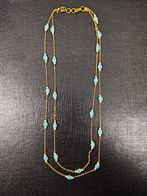 Necklace Aqua Blue Beads Two Layer