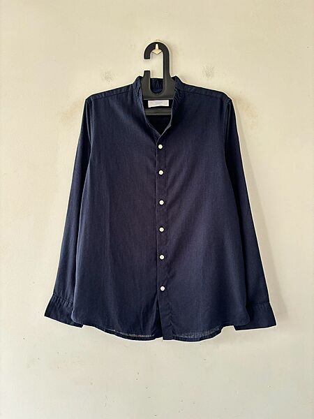 Navy blue linen mandarin