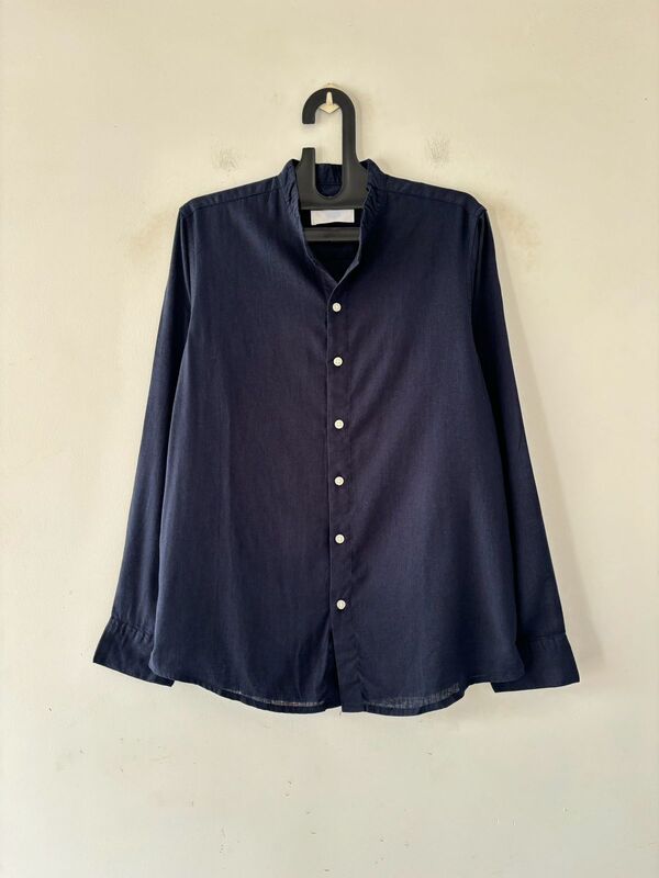 Navy blue linen mandarin