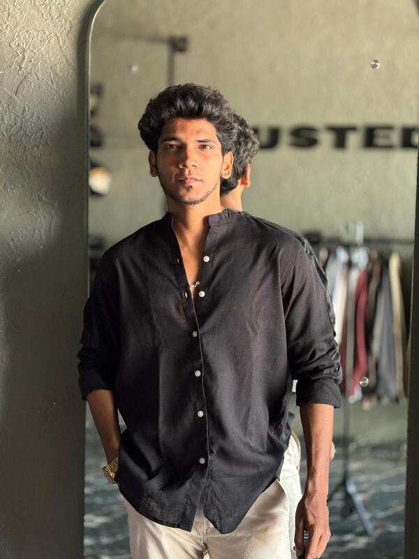 Jet black linen mandarin