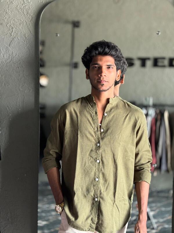 Olive green linen mandarin