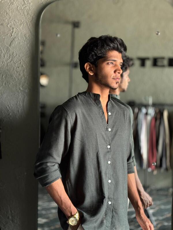 Deep emerald linen mandarin