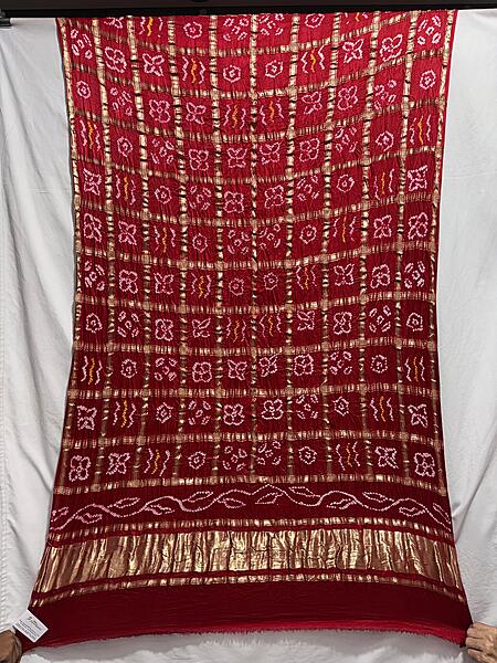 Kala Sanskruti All Over Red Color Pure Gaji Silk Bandhani Dupatta – 2.5M – Elegant Traditional Wear Gaji Duptta for Women