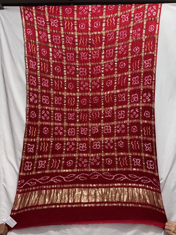 Kala Sanskruti All Over Red Color Pure Gaji Silk Bandhani Dupatta – 2.5M – Elegant Traditional Wear Gaji Duptta for Women