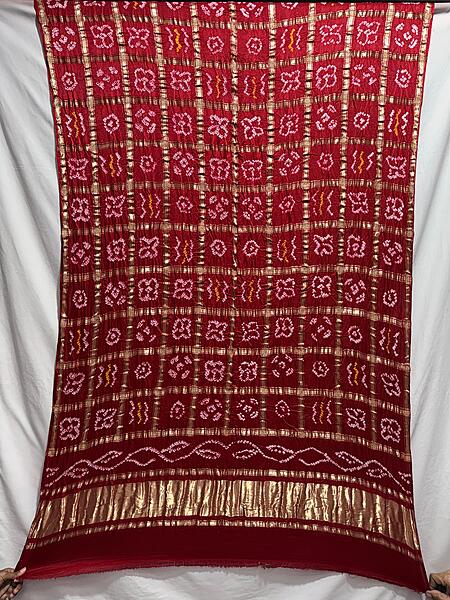 Kala Sanskruti All Over Red Color Pure Gaji Silk Bandhani Dupatta – 2.5M – Elegant Traditional Wear Gaji Duptta for Women