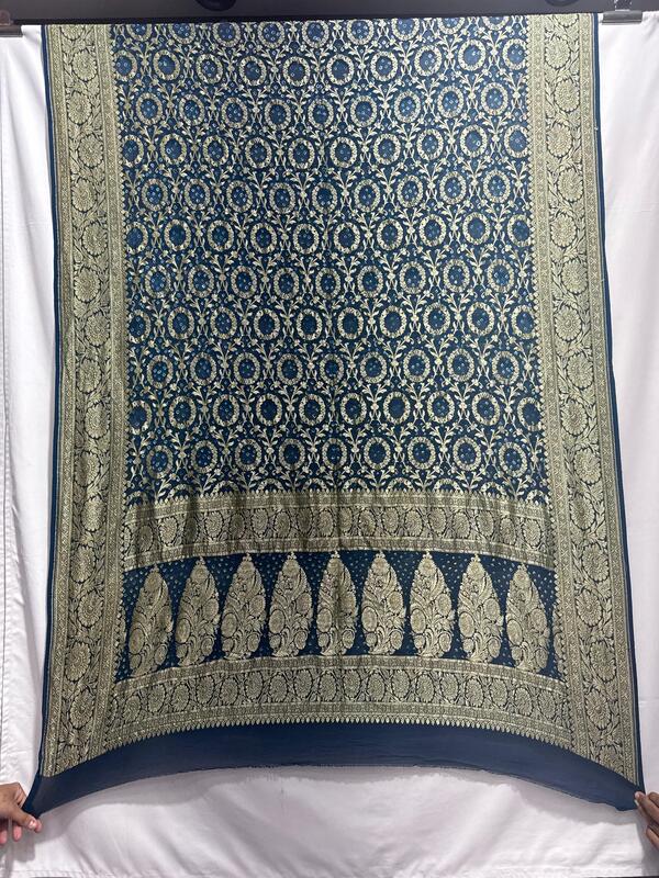 Kala Sanskruti All Over Indigo Color Banarasi Georgette Bandhani Dupatta – 2.5 M – Elegant Traditional Wear Unique Dupatta for Women
