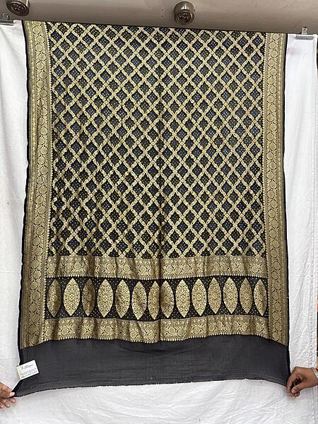 Kala Sanskruti All Over Black Color Banarasi Georgette Bandhani Dupatta – 2.5 M – Elegant Traditional Wear Unique Dupatta for Women