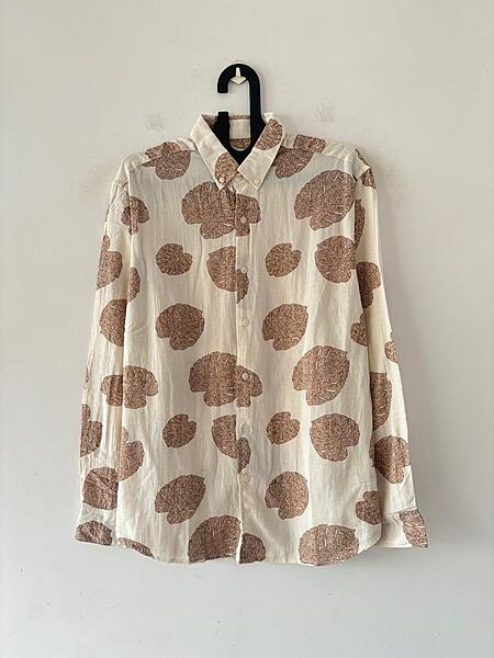 Tan leaf linen printed shirt