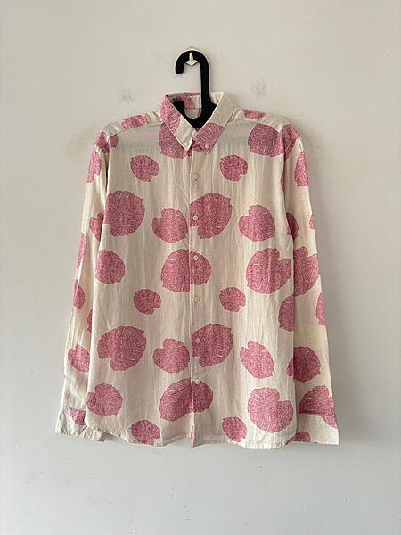 Pink leaf linen printed shirt