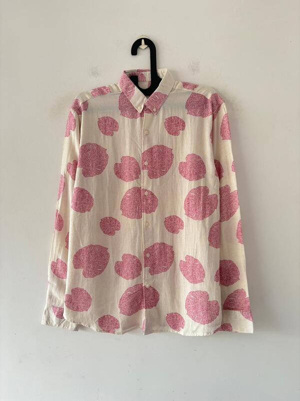 Pink leaf linen printed shirt