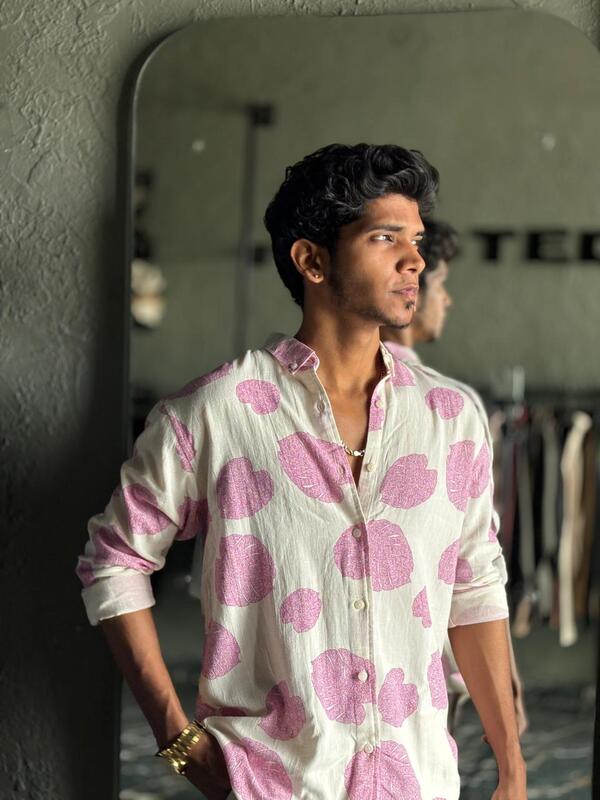 Pink leaf linen printed shirt