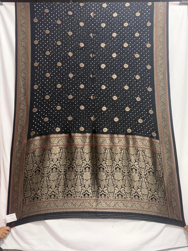 Kala Sanskruti All Over Black – Color Dupion Silk Bandhani Saree – 6.5M with Blouse Piece – Elegant Traditional Wear Bridal Saree for Women