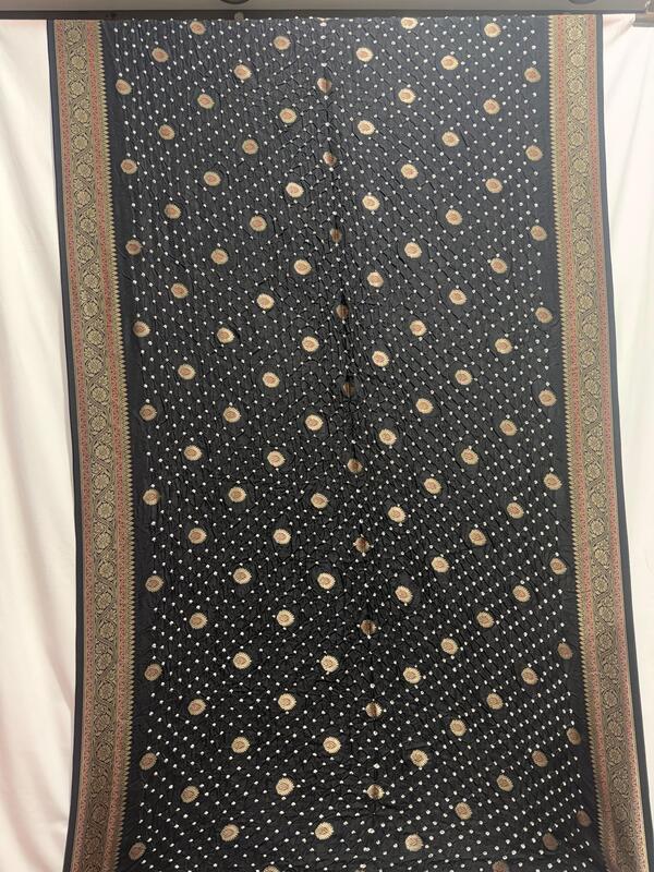 Kala Sanskruti All Over Black – Color Dupion Silk Bandhani Saree – 6.5M with Blouse Piece – Elegant Traditional Wear Bridal Saree for Women