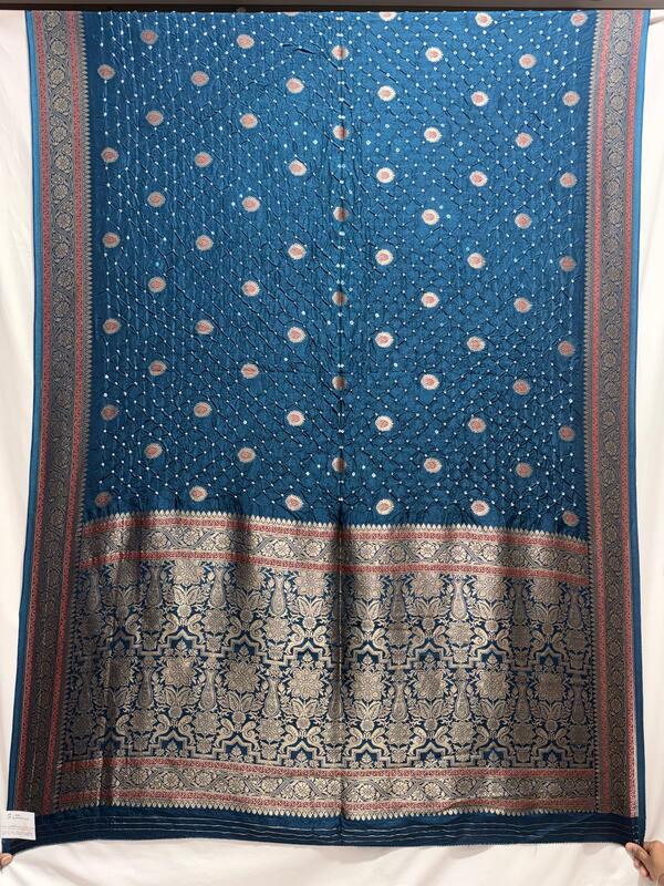 Kala Sanskruti All Over Indigo – Color Dupion Silk Bandhani Saree – 6.5M with Blouse Piece – Elegant Traditional Wear Bridal Saree for Women