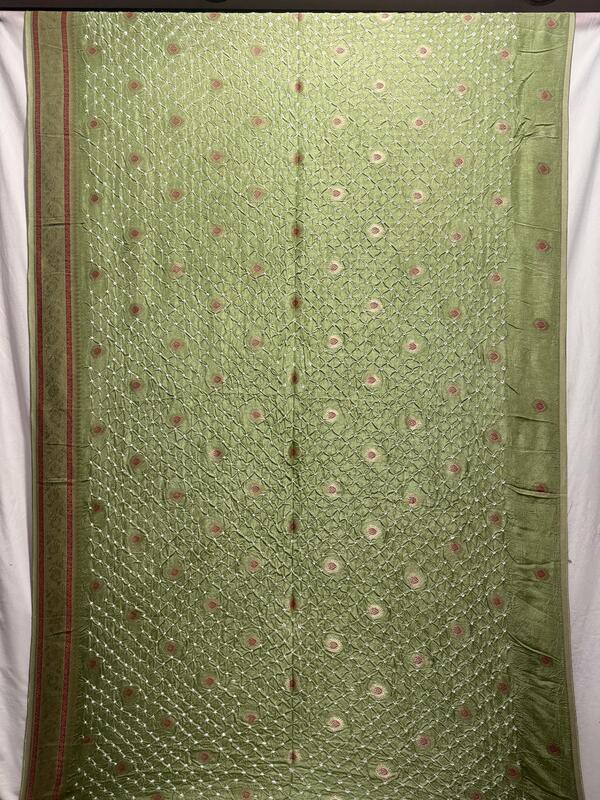 Kala Sanskruti All Over Pista – Color Dupion Silk Bandhani Saree – 6.5M with Blouse Piece – Elegant Traditional Wear Bridal Saree for Women