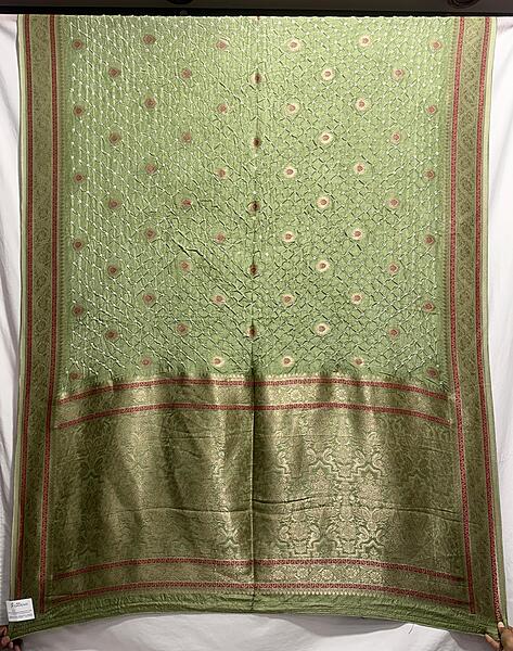 Kala Sanskruti All Over Pista – Color Dupion Silk Bandhani Saree – 6.5M with Blouse Piece – Elegant Traditional Wear Bridal Saree for Women