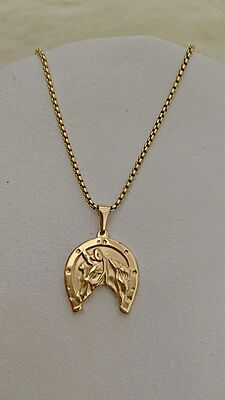 Lucky Gold Horseshoe Horse Head Pendant Necklace