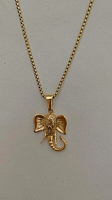 Bold Gold Elephant Head Pendant Necklace