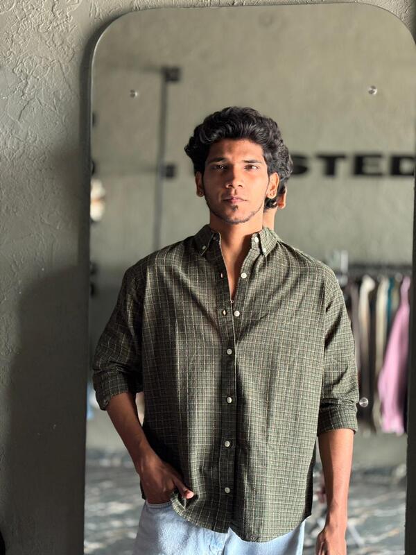 Vintage olive textured check shirt