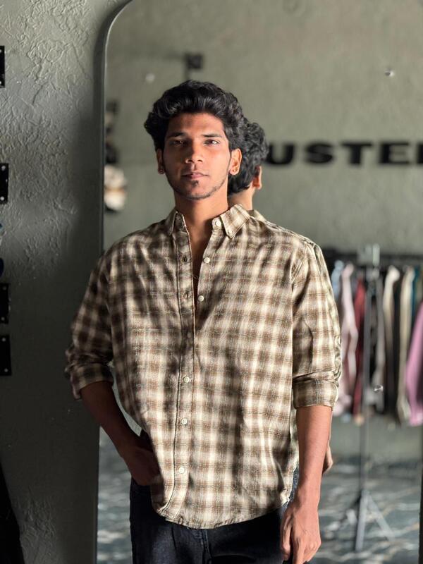 Khaki textured check shirt