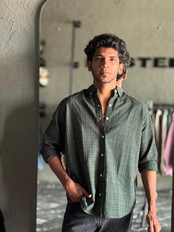 Emerald green textured check shirt