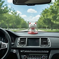 Mini Solar Head Shaking Lucky Cat - Waving Arm Maneki Neko Figurine for Home & Car Decor