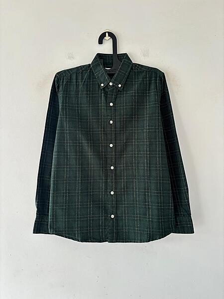 Emerald green textured check shirt