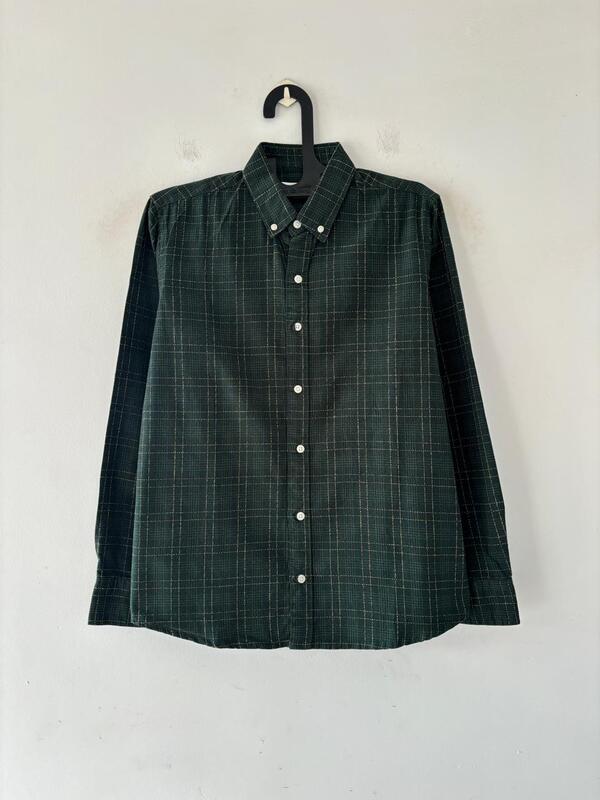 Emerald green textured check shirt