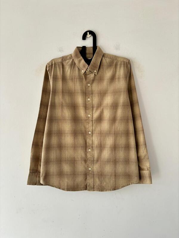 Camel tan textured check shirt