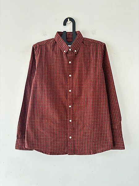 Rustic red textured check shirt