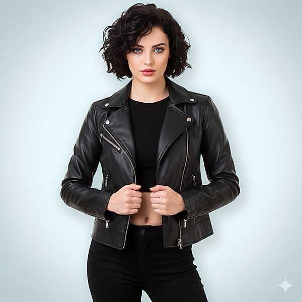 Black Leather & Rexine Mix Biker Jacket