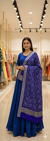 Kala Sanskruti All Over Blue – Color Gaji Silk Bandhani Dupatta – 2.5M – Elegant Traditional Wear Gaji Dupatta for Women