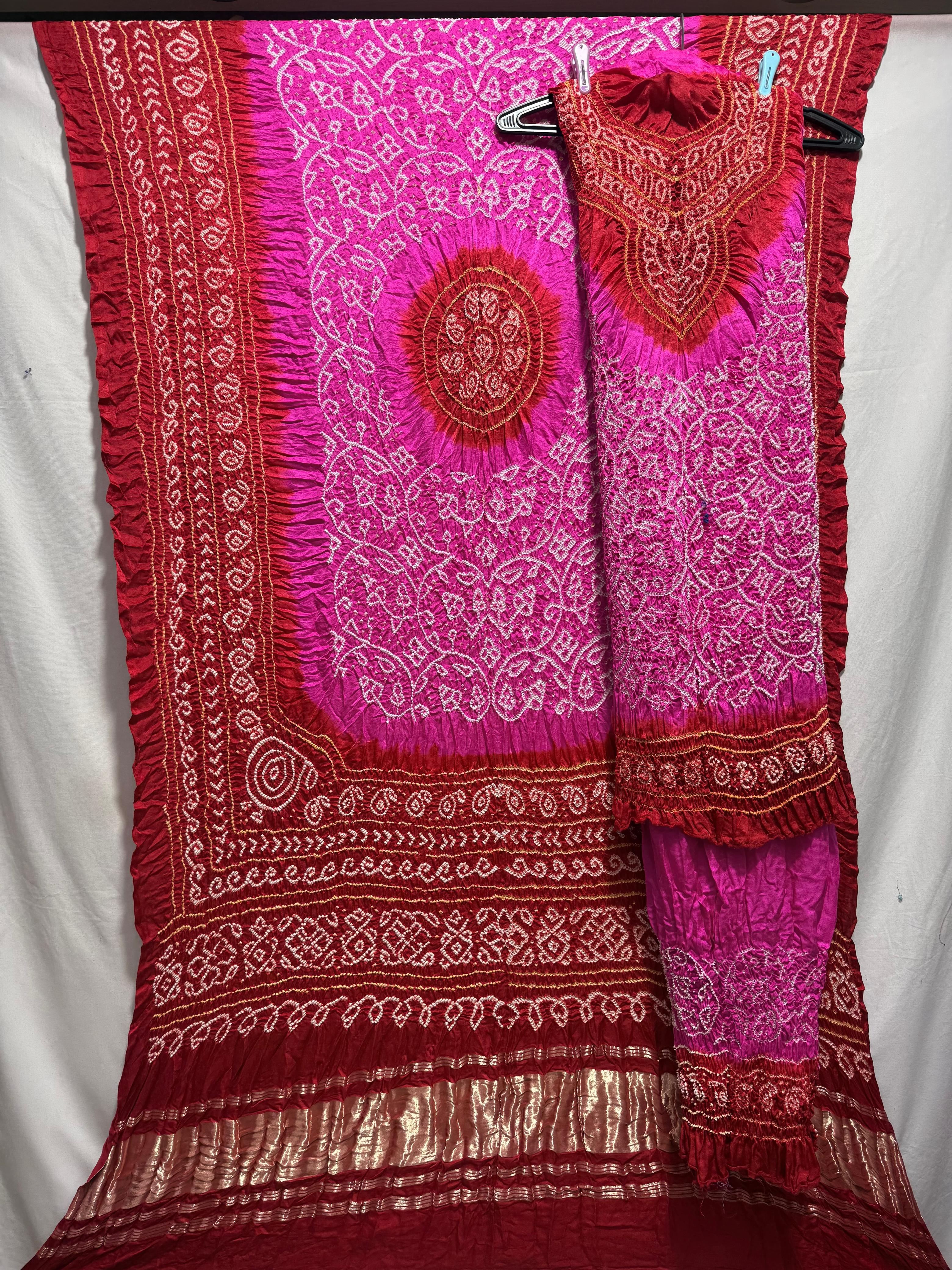 Kala Sanskruti Rani Pink & Red – Color Gaji Silk Bandhani Dress – 2.5 M Each Piece – Elegant Traditional Wear Gaji Silk Dress for Women