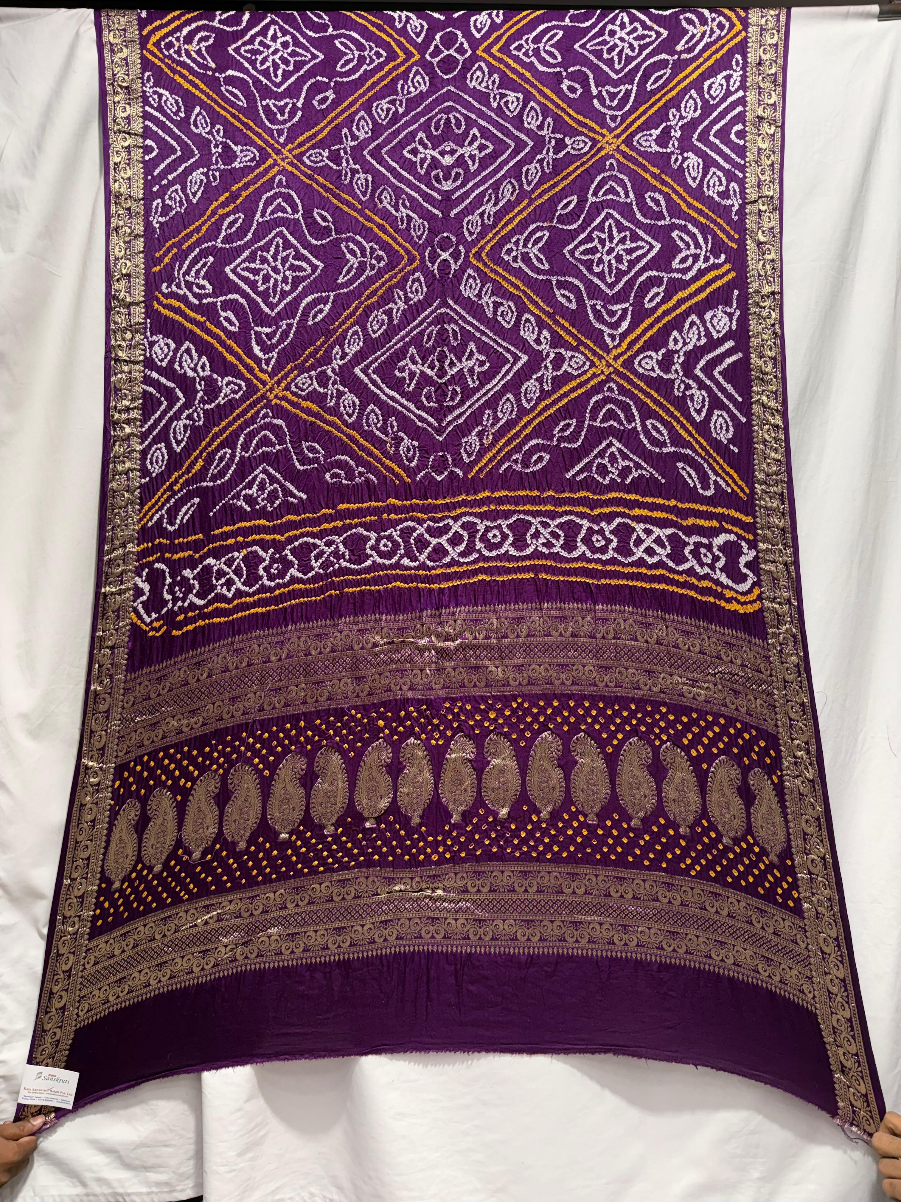 Kala Sanskruti All Over Purple – Color Pure Gaji Silk Bandhani Saree – 6.5M with Blouse Piece – Elegant Traditional Wear Saree for Women