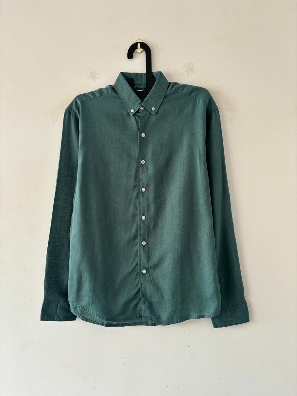 Bottle green linen shirt