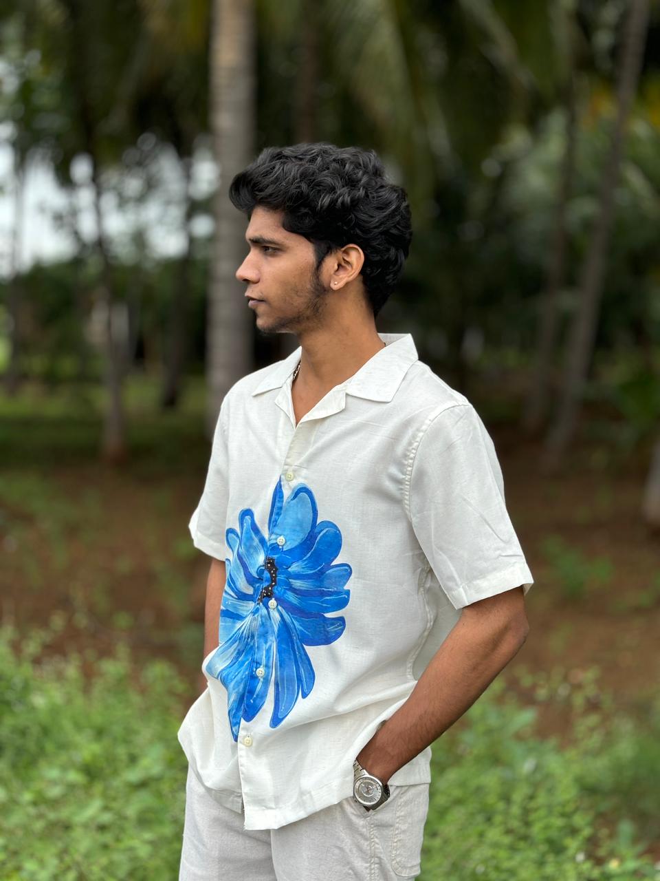 Azure Bloom half-sleeve shirt