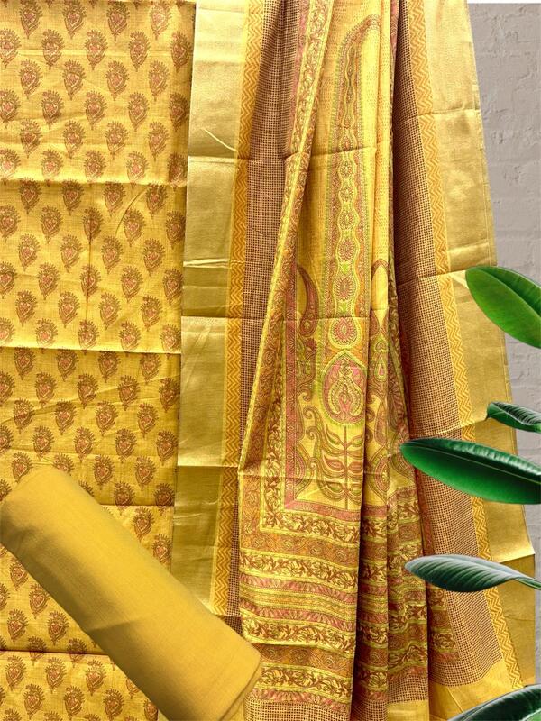 Cotton SIlk Chanderi Block Print Suit Set #1