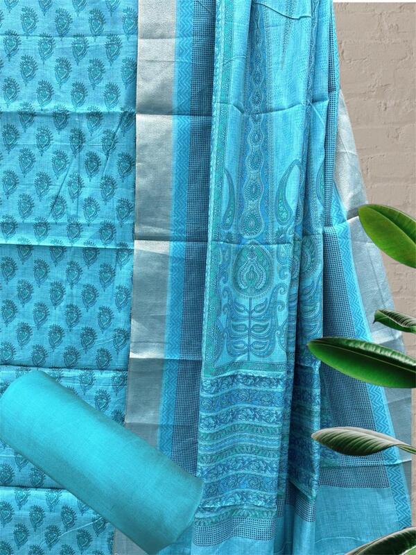 Cotton SIlk Chanderi Block Print Suit Set #2