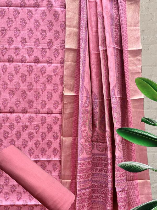Cotton SIlk Chanderi Block Print Suit Set #3