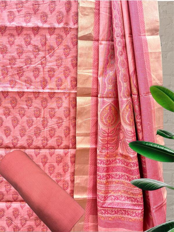 Cotton SIlk  Chanderi  Block Print Suit Set #4