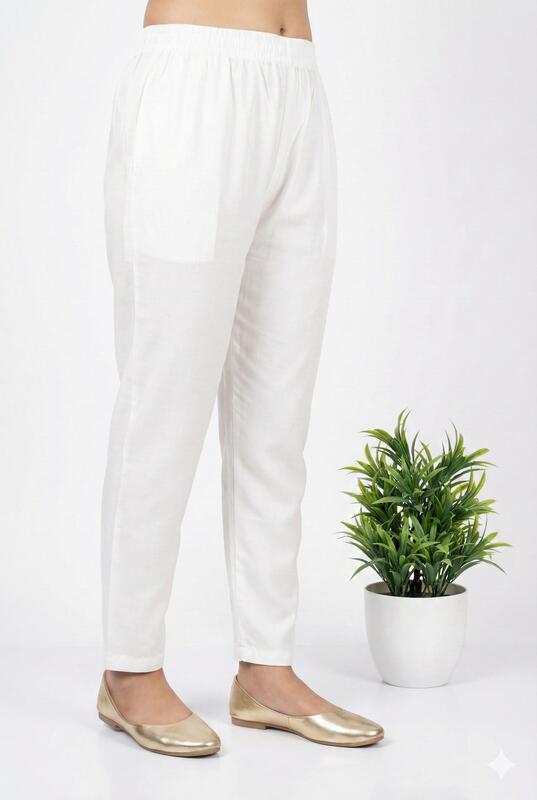 Roman Fabric Straight Pant White