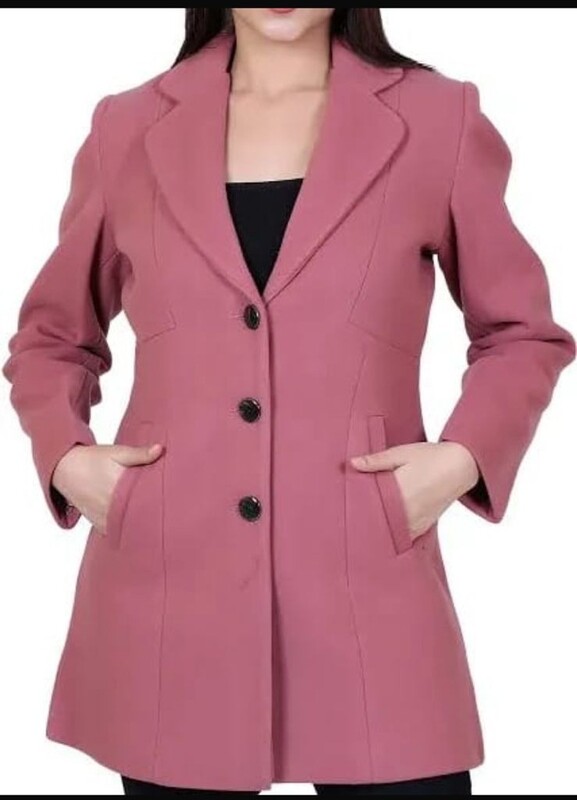 Women Long Belted Overcoat / Long Coat Pink