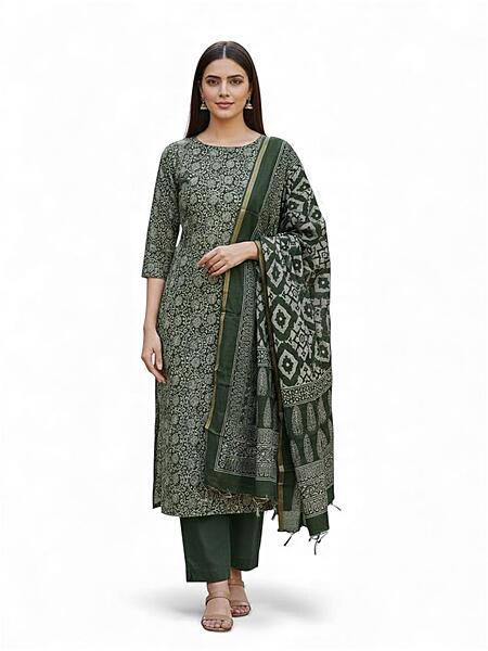 Cotton Chanderi Kalamkari Suit Set #2