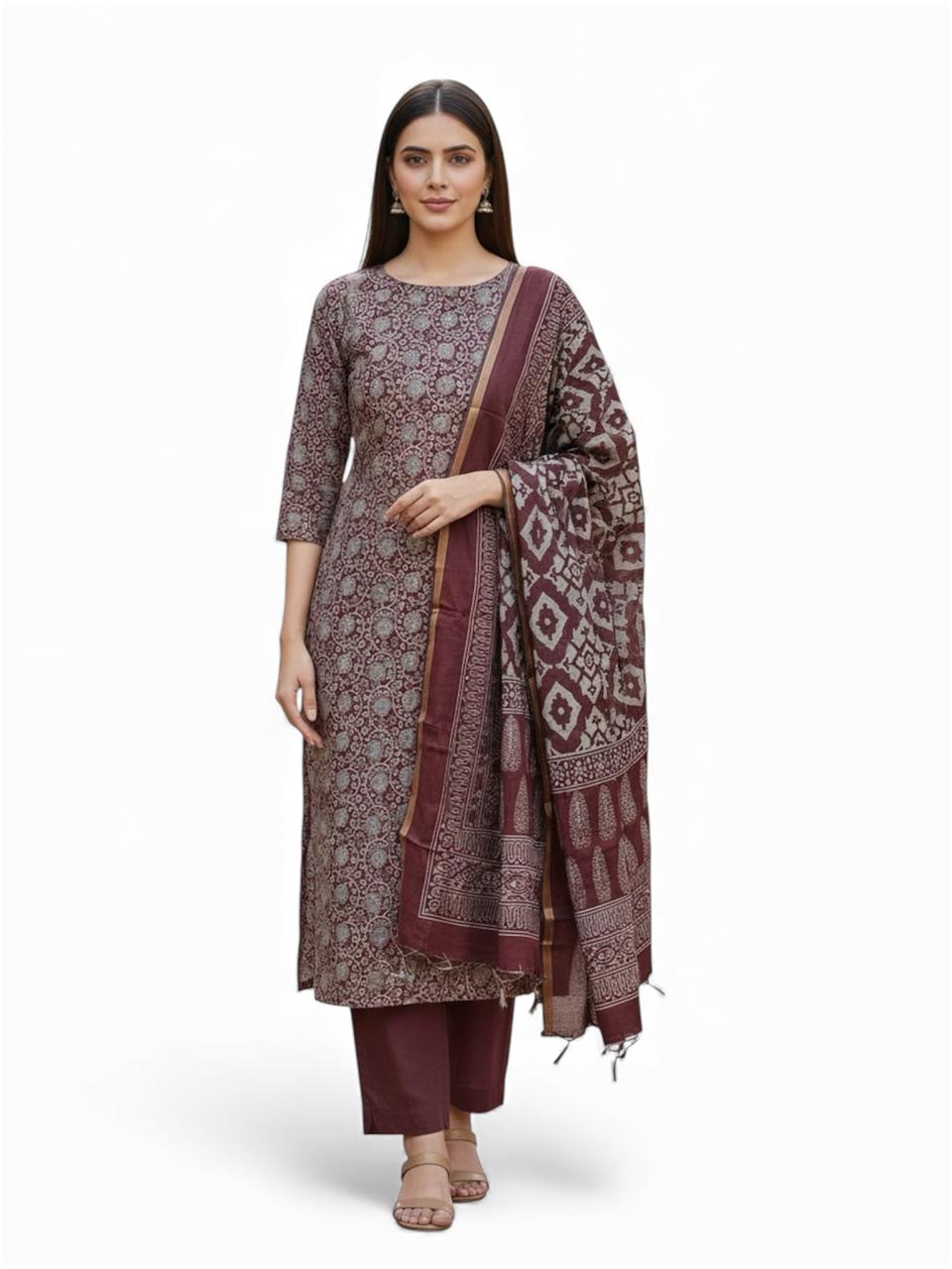 Cotton Chanderi Kalamkari Suit Set #1